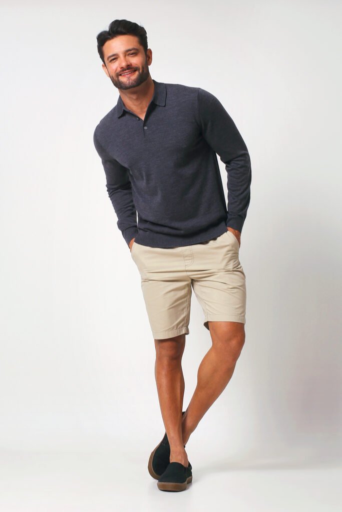 Merino Wool Long Sleeve Sweater Polo Charcoal 2