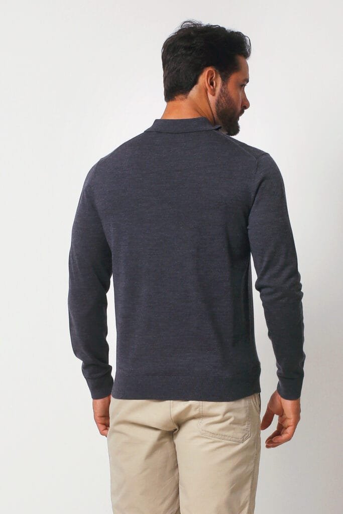 Merino Wool Long Sleeve Sweater Polo Charcoal 3