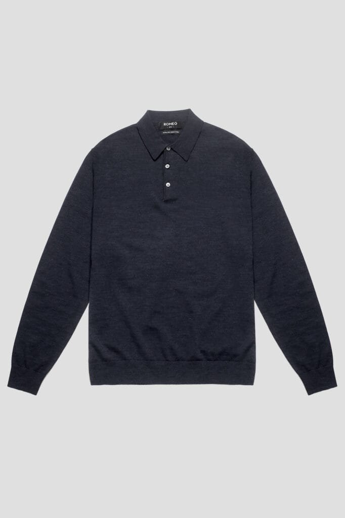 Merino Wool Long Sleeve Sweater Polo Charcoal PC